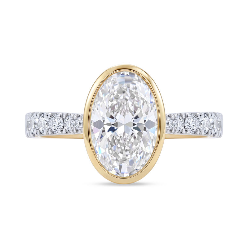 Oval Lab Grown Diamond 3 1/2ctw. Cathedral Engagement Ring in 14k Two Tone Gold image number null